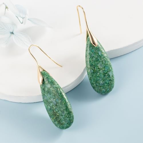 SELOVO Stone Fishhook Dangle Drop Earrings Statement Earrings for Women Stone - color: Light Green-Gold Color Hook