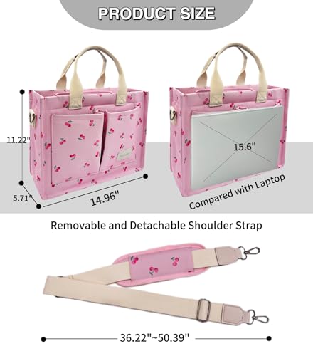 Large Canvas Tote Bag for Women Work Tote Bags with Pockets Laptop Crossbody Purses Everyday Bag Handbags for Travel - color: New Upgrade Plus Cherry Pink