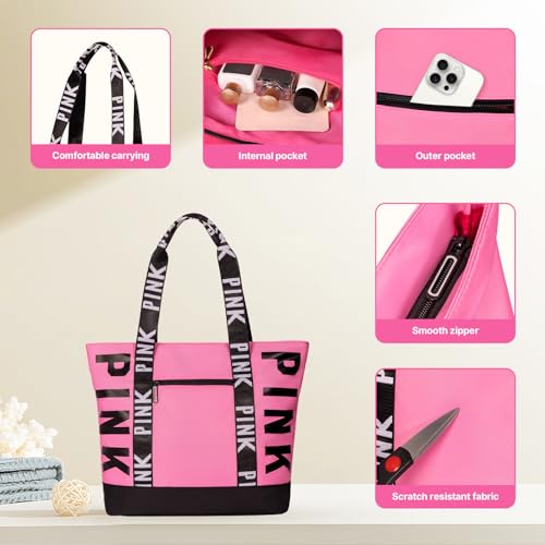 Boomistry Travel Tote Bag for Women, Large Waterproof Beach Bag for Daily | Large - color: Pink