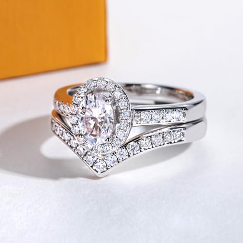 Oval/Pear/Cushion Cut Moissanite Wedding Ring Set D Color VVS1 Clarity 925 Sterling Silver Engagement Promise Anniversary Rings Bridal Sets for Women with Certificate - style: 1.525cttw Oval Cut