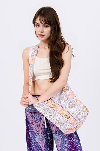Your Cozy Hobo Sling Bags For Women Crossbody Bag Thai Top Handmade Shoulder Bag with Adjustable Strap - color: Tribe-white