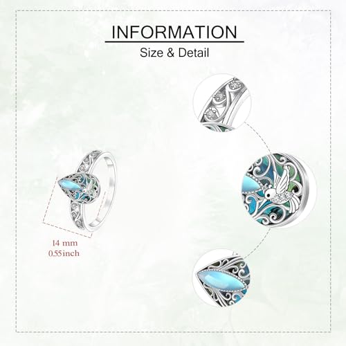 ONEFINITY Dragonfly Filigree Ring Sterling Silver Rings Gifts for Women Jewelry - style: Hummingbird