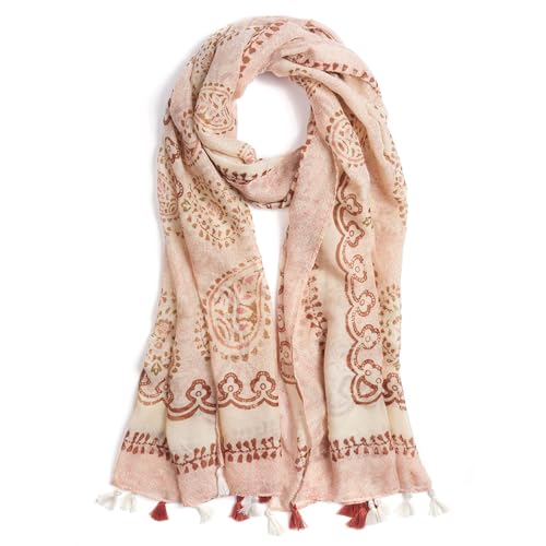 QIUTIMIY Scarf for Women Lightweight Soft Floral Leopard Printed Scarves Fall Winter Fashion Shawl Wrap with Fringe - color: Flower-pink Red
