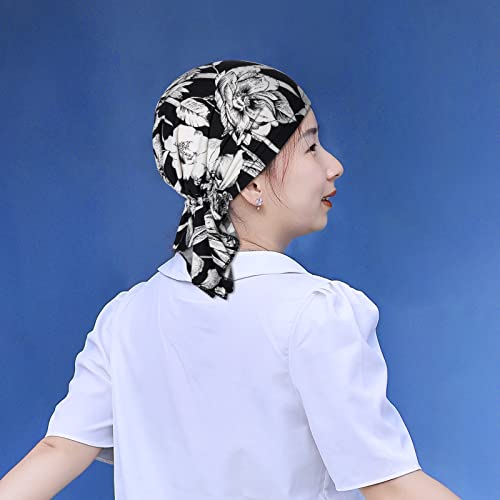 4pcs Pre-Tied Chemo Head Scarf Beanie Covers Cap Head Scarves Sleep Turban Hat Women Bandana with Stretch Print Ruffle - color: Multicolor