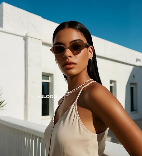 NULOOQ Retro Oval Sunglasses for Women 90s Trendy Vintage Small Round Sunnies Shades - color: A4* (Black/Brown + Dark Brown/Brown) - 2 Pack