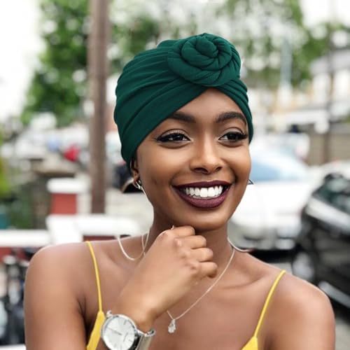 African Women Turban Caps Pre-Tied Twisted Turbans Head Scarf for Women Hair Wraps Cover Beanie Cancer Chemo Headwear - color: 1 Pack Twisted Braid: Green