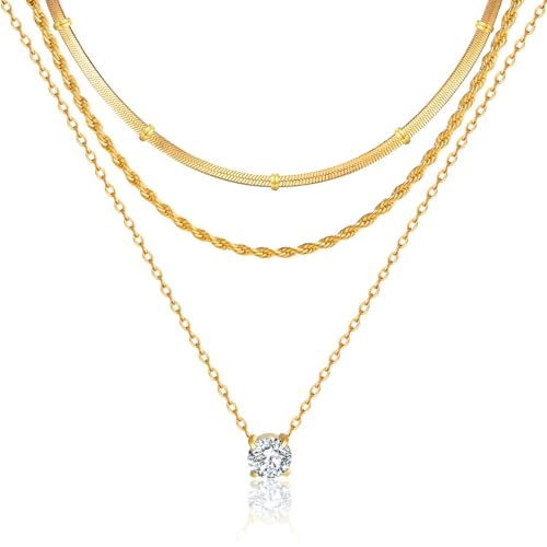 KSF Gold Lariat Necklace for Women Y Shaped Layered CZ Drop Chain | Y shaped necklace; Layered CZ detail; Long lariat style; Gift for her - color: Gold-3
