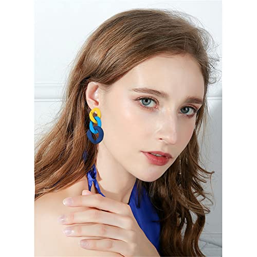 Charm Elegant Hollow Color Chain Acrylic Geometric Temperament Dangle Drop Earrings Bohemian Minimalist Hypoallergenic Jewelry Gift - color: Yellow Blue ShenBlue earrings