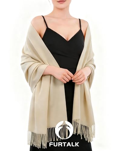 FURTALK Pashmina Shawl Wraps for Women Evening Dresses Blanket Scarves Fashion Scarf Wedding Gifts - color: 08-dark Beige