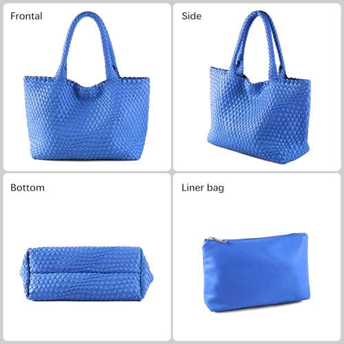 Woven Tote Bag Womens Purse Vegan Leather Shoulder Handbags Fashion Summer Beach Tote Bags Large Travel Totes - color: Klein Blue
