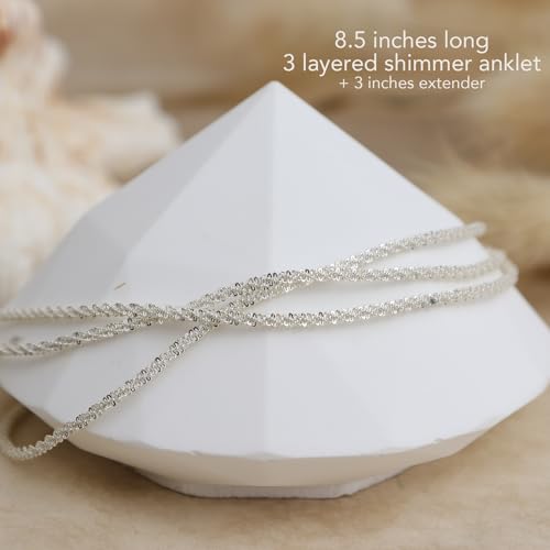 Dainty Gold Shell Pearl Charm Ankle Bracelet for Women Trendy non-Tarnish Adjustable Anklet Summer Beach Fashion Jewelry Gift - color: Silver Layered