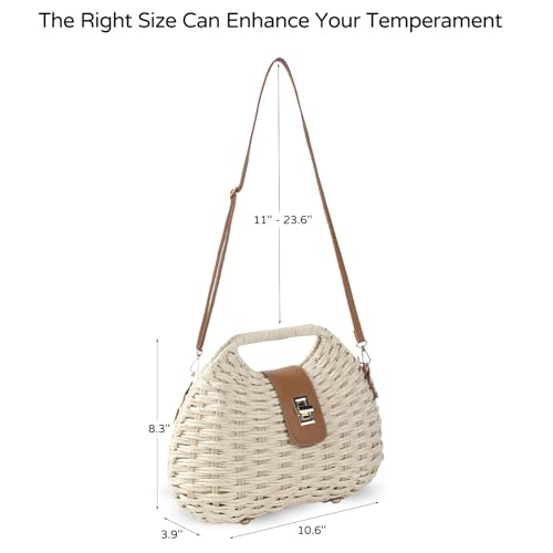 Richeart Clutch Purses for Women - Summer Beach Crossbody Bag with Adjustable Strap - Boho Shoulder Handwoven Straw Purse - color: Beige