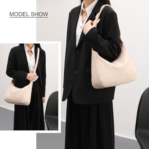 Hobo Bags for Women Foldable Vegan Leather Shoulder Handbag Slouchy Tote Crossbody Purses - color: Nude