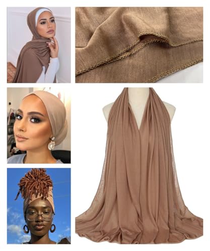Harewom Head Wraps for Black Women Stretch Head Scarf Long African Hair Wraps Turban Headwraps Jersey Headbands - color: 4pcs-black&camel&denim_blue&dark_grey
