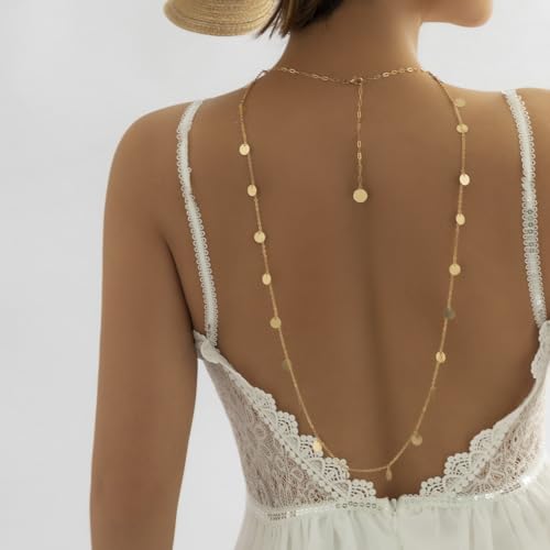 Rhinestone Back Chain Necklace for Women Bridal Wedding Sexy Rhinestone Backdrop Chain Waist Belly Chains Trendy Body Chains Jewelry - style: GoldA