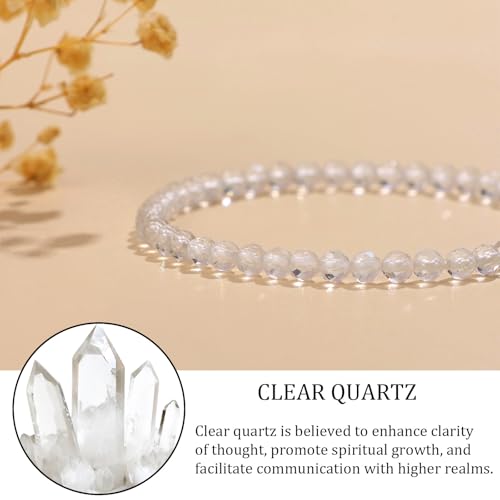 Natural Gemstone Beads Bracelets Healing Crystal Stone Beaded Bracelet for Women Men Handmade Spiritual Jewelry Gifts - color: Clear Quartz, size: Faceted Round Beads