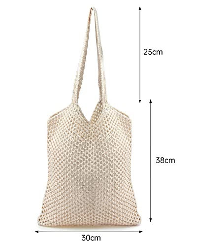 Crochet Mesh Beach Tote Shoulder Handbags Hobo Summer Aesthetic Women's Bag - color: Beige3