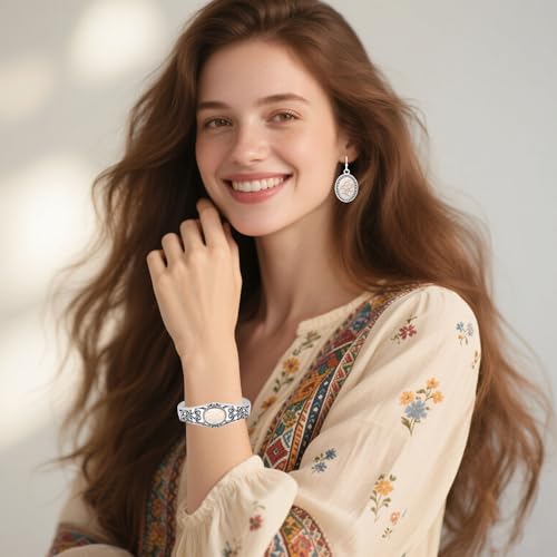 4 PCS Western Turquoise Jewelry for Women Boho Vintage Navajo Pearl Necklace Earring Bracelet Ring Set Country Cowgirl Accessories for Gift - color: N-White