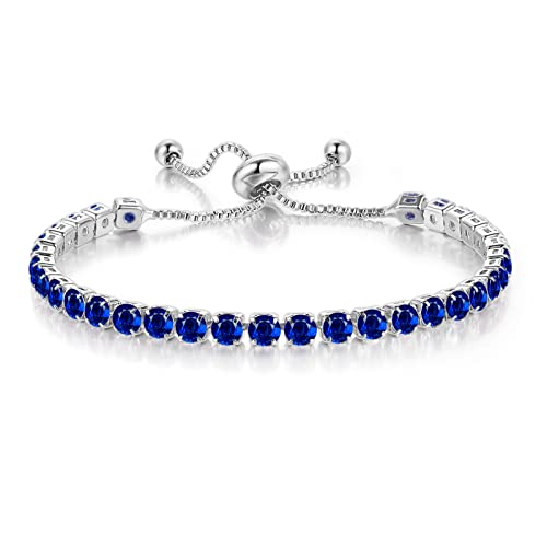 Tennis Chain Rhinestone Beads Slider Bracelet 14K Gold Silver Plated Adjustable Crystal Seed Bracelet for Women Wedding Party Geometric Jewelry Gift - color: F blue silver