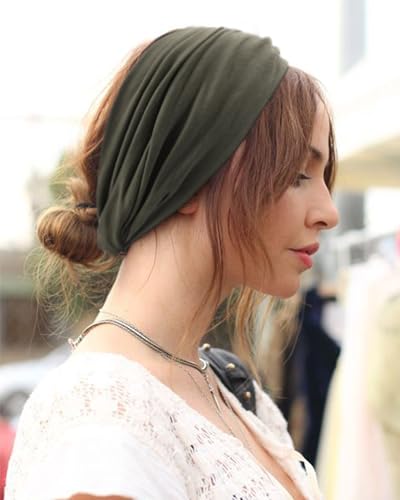 AQOKKA Extra Wide Headbands for Women Large Turban Headband Non Slip Boho Elastic Hairband Hair Twisted Knot Head Bands Accessories - color: 4 Pcs: Coffee, Beige, Blue, Coffee