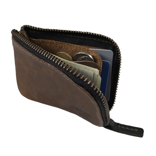 Hide & Drink, Full Grain Leather Zippered Card Wallet for Men and Women, Coin Pouch, Money Holder, Pocket Organizer, Handmade, Bourbon Brown - color: Bourbon Brown