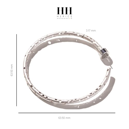 Hoop Earrings – 63.5mm Diameter, Gold Plated Brass with Matte Finish & Signature Hole Pattern, Lightweight Statement Hoops with Secure Friction Disc Backs - color: White Gold, size: Large