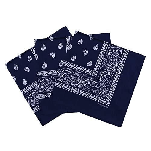 Cotton Bandanas for Men & Women Paisley Cowboy Bandana Handkerchiefs for Hair 22x22 - color: 3pcs Navy