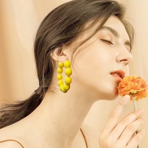 Summer Candy Colored Bead Earrings Lightweight Dainty Acrylic Geometry Hoop Earrings for Women Cute Boho Chic Handmade Jewelry - color: Yellow
