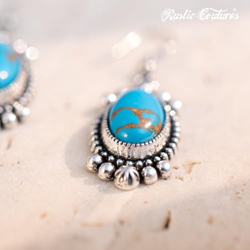 Rustic Couture's Western Earrings for Women Cowgirl Country Concho Dangling Western Statement Jewelry - color: P-Turquoise