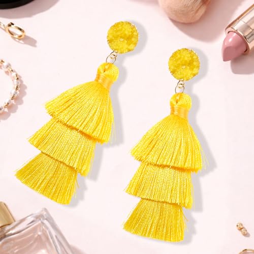 Tassel Earrings for Women - Colorful Layered Tassle Dangle Drop Earrings - color: Yellow