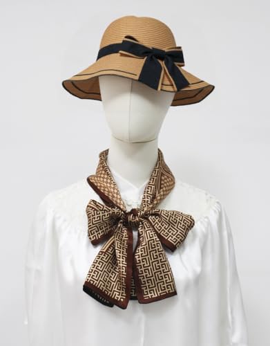 ANDANTINO 100% Silk Scarf for Women 59”*6.3” Long Shawls for Headscarf and Neck- Oblong Hair Wraps with Gift Packed - color: Brown&black
