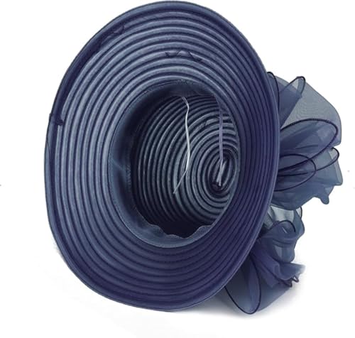 Women's Kentucky Derby Church Dress Hat Wide Brim Leaf Flower Bridal Shower Hat - color: 01 Darkblue