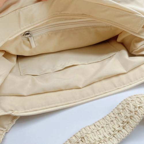 Aphoraeny Straw Beach Bag Buckets Totes Handbag Shoulder Tote Bag Straw Purse Summer Purse Women Summer Handbag - color: C-beige
