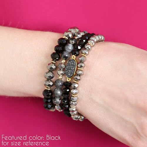 RIAH FASHION Bohemian Acrylic Druzy Multi-Layer Bead Statement Bracelet - Versatile Faux Stone Pendant Stretch Strand Stackable Cuff Bangle Set Sparkly Crystal - color: Oval Acrylic Druzy - Yellow