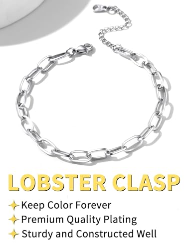ChainsHouse Ankle Bracelets for Women, Stainless Steel Chain Anklets Waterproof, Women Summer Beach Jewelry Gift, Come with Box - color: 01. 1Pcs-(6mm)-Paperclip-Steel