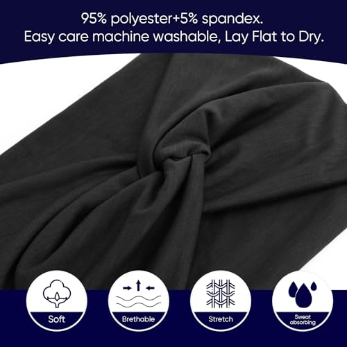 AQOKKA Extra Wide Headbands for Women Large Turban Headband Non Slip Boho Elastic Hairband Hair Twisted Knot Head Bands Accessories - color: 4 Pcs: Navy Blue, Black, Khaki, Brown