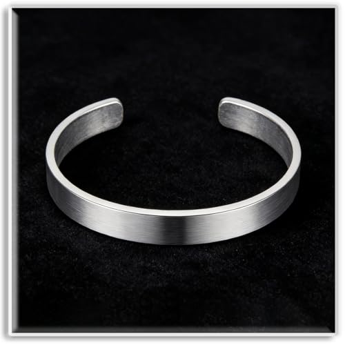 Xusamss Open Cuff Bracelet for Men Stainless Steel Wide Flat Bangle, Simple Mens Jewelry, Polished Steel Bracelet Band for Men, Wide Cuff Bracelet - color: White