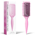 Curly Hair Brush, Curl Defining Brush with Soft Boar Bristles Detangling Tangled Glides, Wide-Teeth Design Effortlessly Shaping & Defining Curls, Curling Definer for Wet & Dry Hair (Pink) - color: Pink