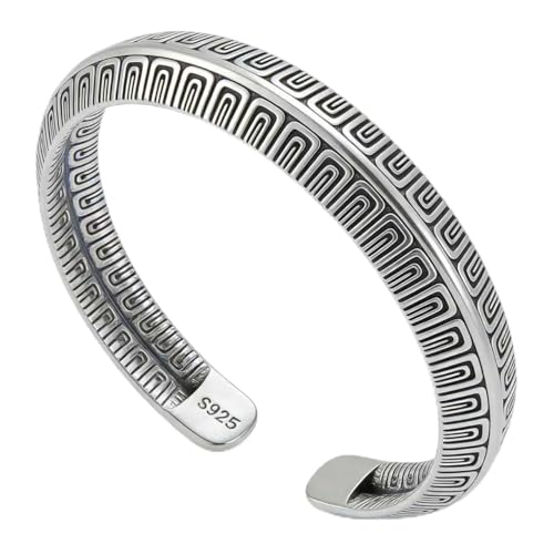 Kim Carrey S925 Sterling Silver Bracelet, Stacked Bracelets Open Bangle Cuff Design, Men's Gift Jewelry for My Man - style: Vintage