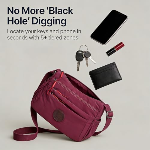 Solid Color Fashionable Multi-pocket Zipper Crossbody Bag for Women - Lightweight & Waterproof Shoulder Bag - color: Red