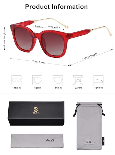 SOJOS Classic Square Polarized Sunglasses Womens Mens Retro Trendy UV400 Sunnies SJ2050 - color: Red/Reddish Brown