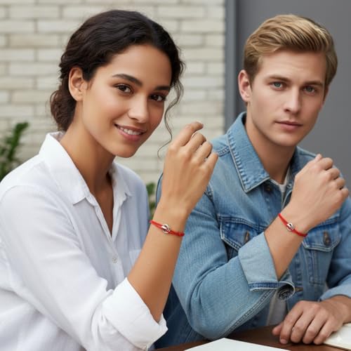 Red/Black/Pink String Bracelet for Protection and Good Luck, Adjustable Handmade Rope Bracelet with Gold/Silver Trinity Ring, Karma Friendship Bracelet for Women Men, Lucky Amulet Gift - color: Red-Silver