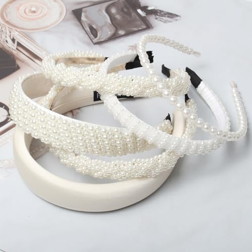 Cuizhiyu 5PK White Pearl Headbands for Women Girls Cute Pearl dainty Headbands Bling Faux Pearls Hairbands Wedding Hair Accessories hair hoop headband - color: Color A