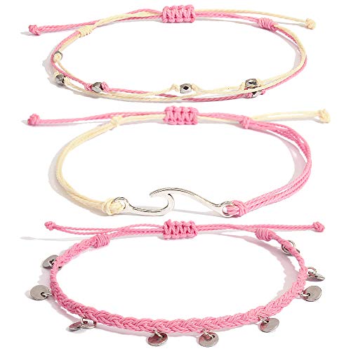 Waterproof String Anklets Cute Beaded Ankle Bracelets Beach Wave Anklet Stainless Steel Coin Boho Ankle Jewelry for Women - color: Pink