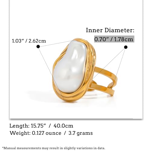 Boho Red Heart Gold Band Rings Pearl Ring, Dainty Adjustable Statement Rings, Open Wrap Stackable Finger Ring Gold Fashion Jewelry Gifts for Women - color: Gold Ring - Pearl