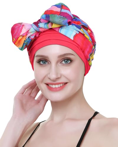 Chemo Headwear Turbans for Women Long Hair Head Scarf Headwraps Cancer Hats - color: Geometrical Drawing