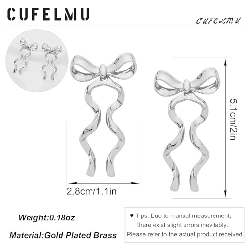 Gold Silver Bow Drop Earrings for Women Long Tassel Chain Bow Earrings Ribbon Bowknot Dangle Earrings Jewelry Gifts - color: Silver Bow D