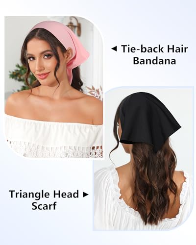 AWAYTR 3Pcs Hair Bandanas Head Kerchief for Women Girls Tie-Back Boho Hair Scarf Headband Bandana Triangle Head Scarf - color: Solid Color - Khaki / Pink / Black