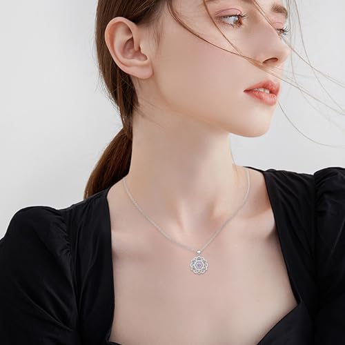 Lotus Necklace 925 Sterling Silver Chakra Flower Pendant Necklace 7 Colorful Rainbow Yoga Lotus Jewelry for Women Wife Mother's Day Birthday Valentines Gifts