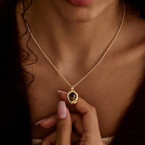 Natural Tiger Eye Necklace, Gold Stone Pendant Necklace, Vintage Gemstone Jewelry, Chunky Statement Wedding Prom Minimalist Boho Necklace